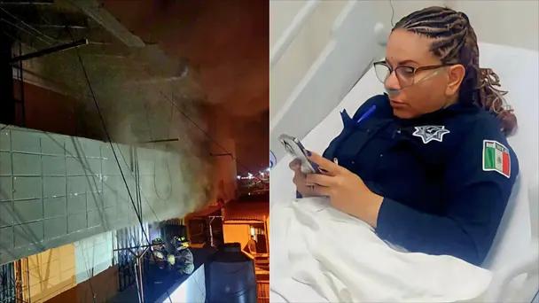 Nogales: oficial Reyna Ochoa rescata de las llamas a hombre