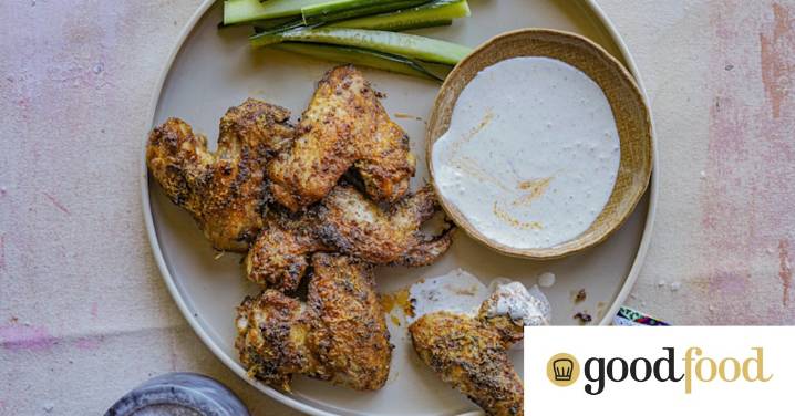 Old Bay and parmesan chicken wings with blue cheese dressing
