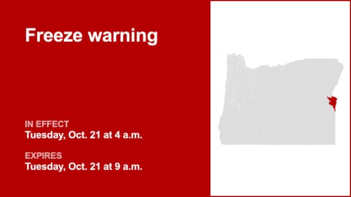 Freeze warning for Oregon Lower Treasure Valley for Tuesday