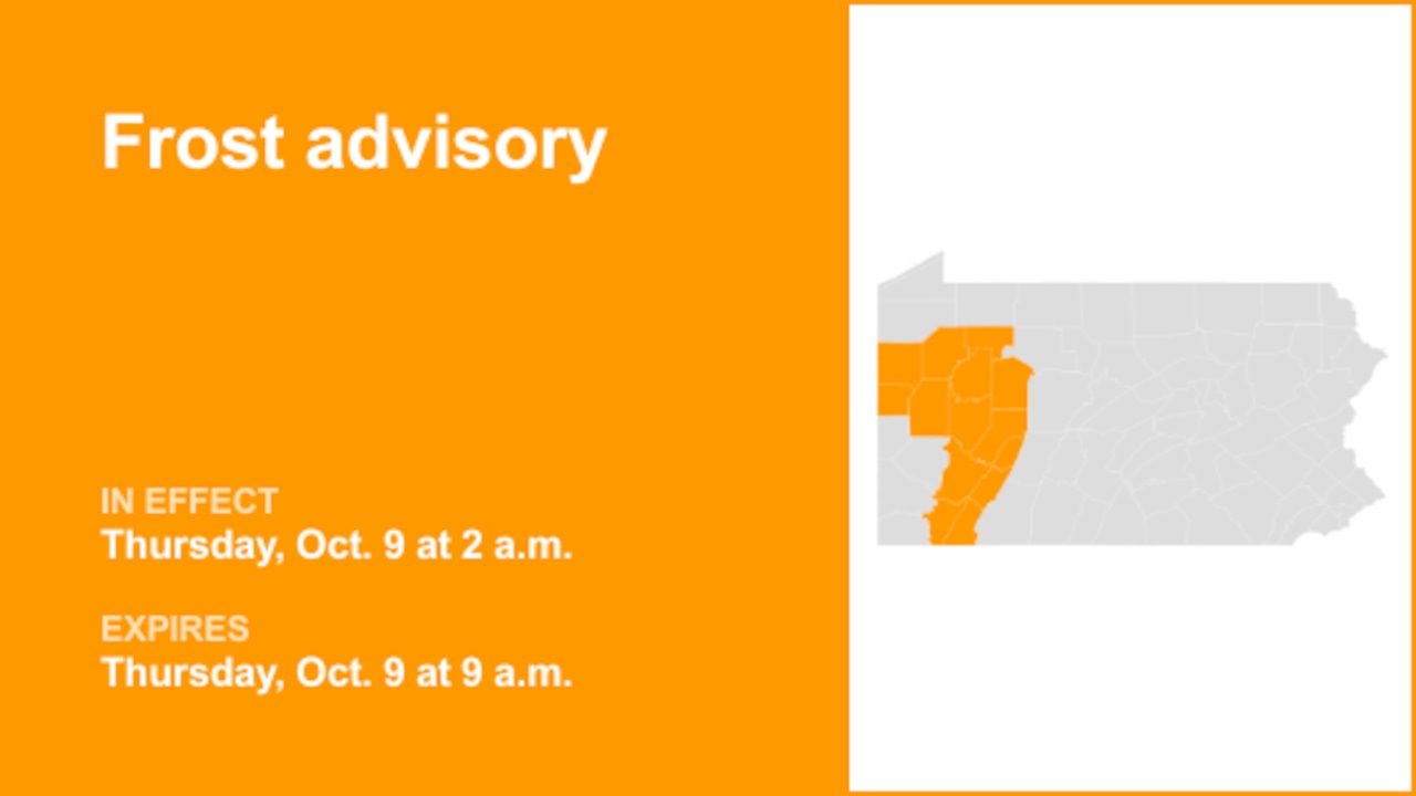 Frost advisory issued for part of Pennsylvania for Thursday
