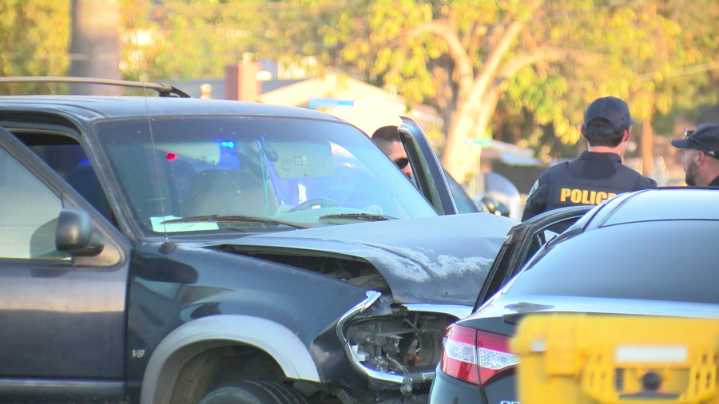 Bakersfield PD investigates crash with pinned in driver