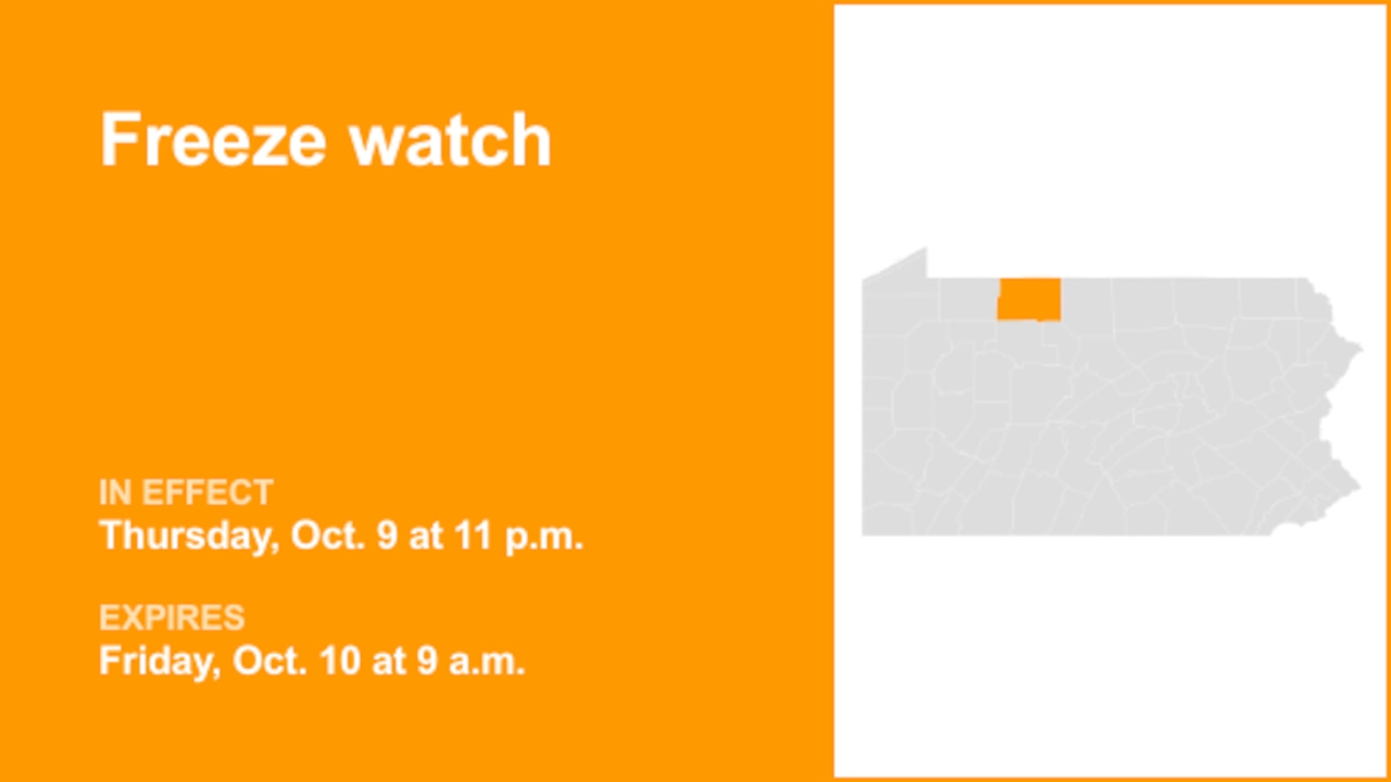 McKean County under a freeze watch Thursday and Friday