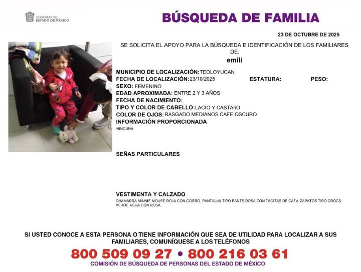 Autoridades rescatan a niña abandonada en Teoloyucan