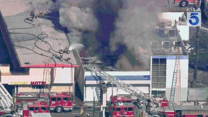 Firefighters take defensive mode as blaze engulfs Inglewood building
