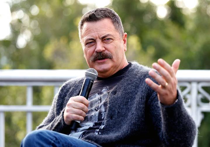 Nick Offerman’s life is a circus. It’s also a rousing manifesto against AI