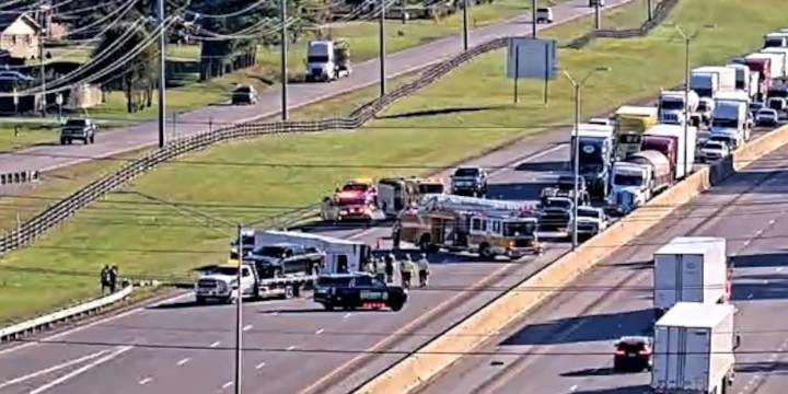 Overturned trailer shuts down portion of I