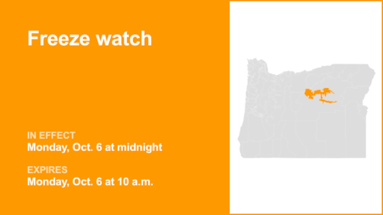 Freeze watch issued for John Day Basin for Monday