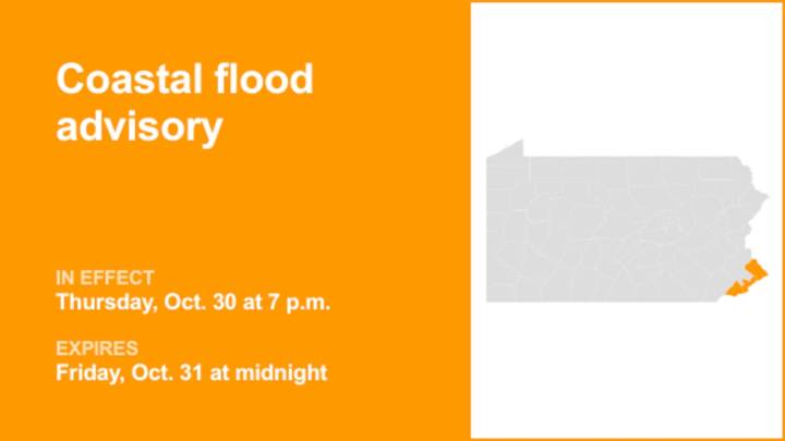 Coastal flood advisory in place for Southeast Pa. until early Friday