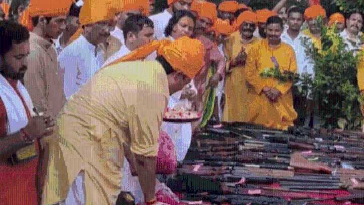 Video: UP MLA Raja Bhaiya displays over 200 weapons as he performs Shastra Puja