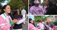 Reba and GeNienne surprise breast cancer survivors with gifts at Making Strides walk