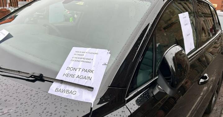 Glasgow driver plasters poorly parked car with 'bawbag' notes
