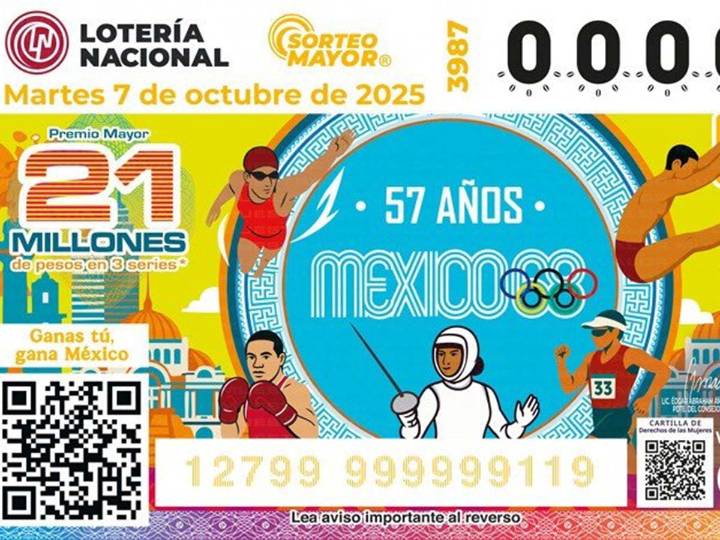 Lotería Nacional rinde homenaje a México 68 con billete conmemorativo
