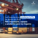 Importaciones crecieron 5,7% en agosto de 2025 frente al mismo periodo de 2024