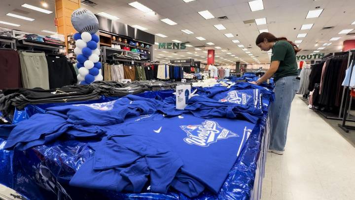 Dodger fans grab World Series merchandise