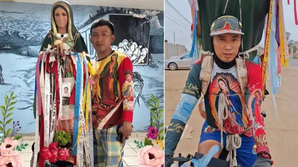 Ciclista peregrino Santiago viaja con imagen de la Virgen