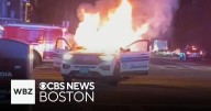 Boston police cruiser destroyed during "large
