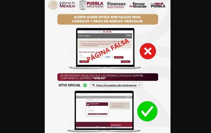 Gobierno de Puebla alerta por página falsa para pago de control vehicular