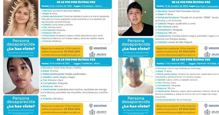 Alerta en la AMG: Entre el 11 y 15 de octubre, cinco menores fueron reportados como desaparecidos