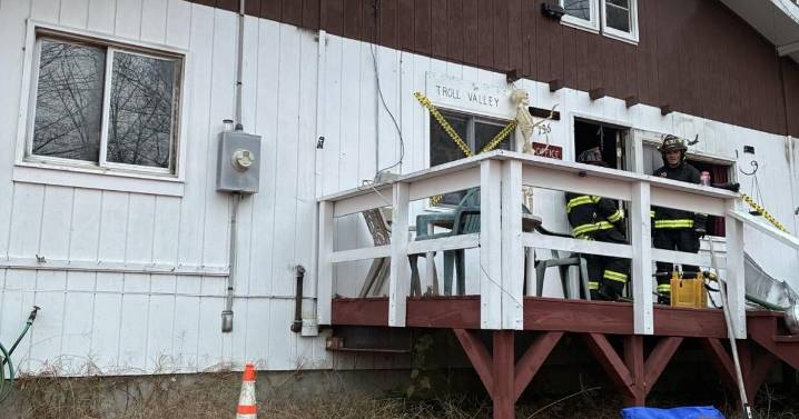 Building damaged by fire at Farmington Campground