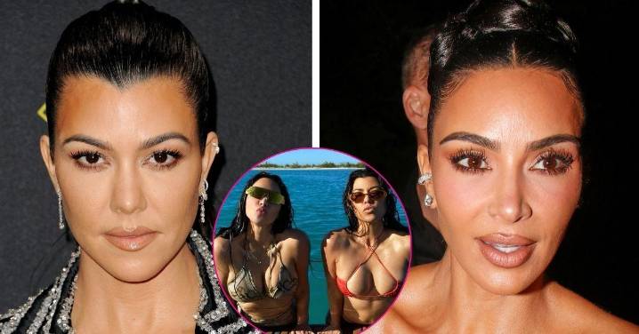 Kourtney and Kim Kardashian Nearly Spill Out of Their Tiny Bikinis in Throwback Post in Honor of Reality Star's 45th Birthday