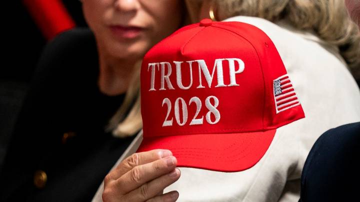 Trump posts AI video throwing 'Trump 2028' hat at Jeffries