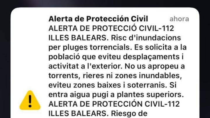 Protección Civil envía una alerta a los móviles en Ibiza y Formentera por lluvias intensas
