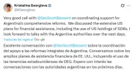 Kristalina habló con Bessent por Argentina