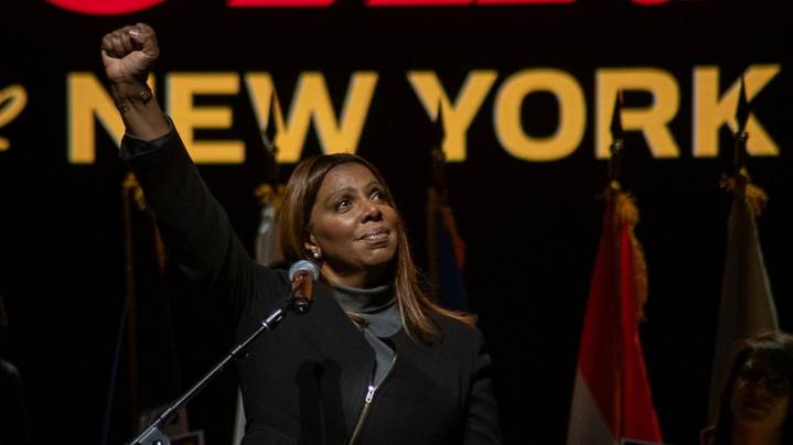 New York AG Letitia James make first public appearance after mortgage fraud indictment at Mamdani rally