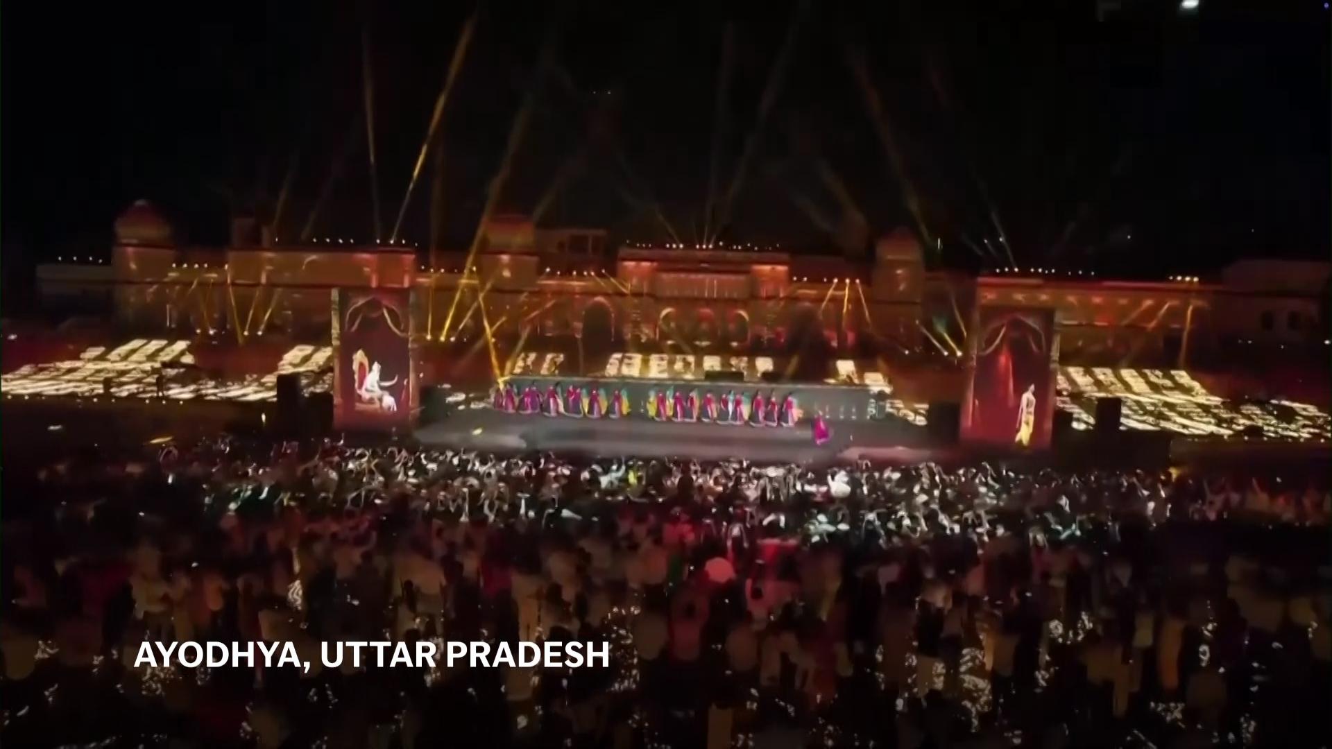Record number of oil lamps lit in India's holy city of Ayodhya as part of Diwali celebrations