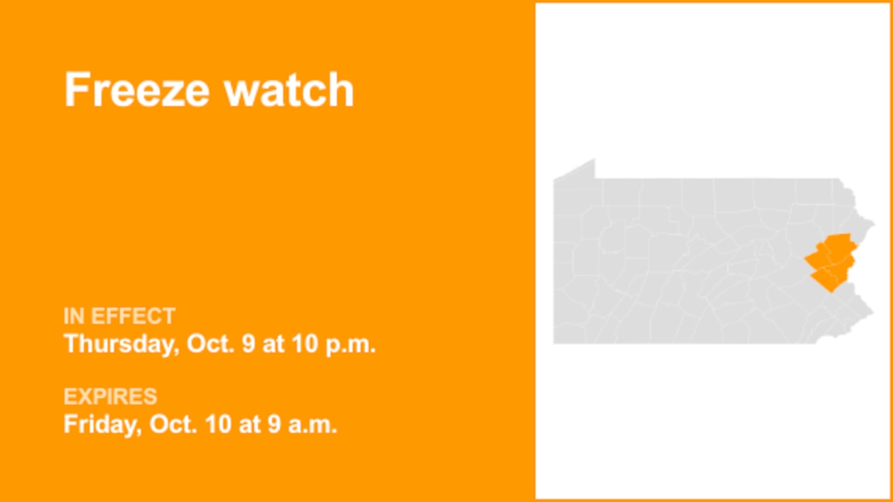 Pennsylvania placed under a freeze watch Thursday and Friday