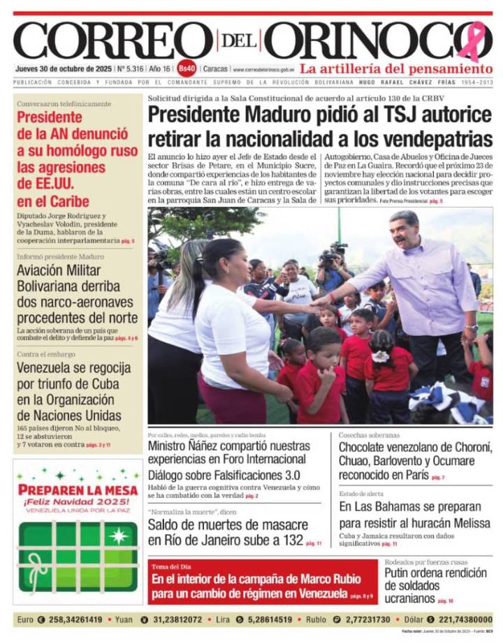Edición Impresa Correo del Orinoco N° 5.316