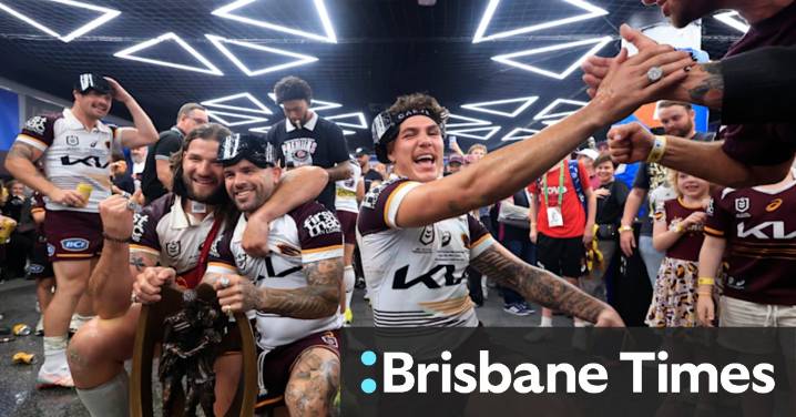 Reece Walsh celebrates Broncos grand final win with toilet bowl antics, livestreams and crowd surfing