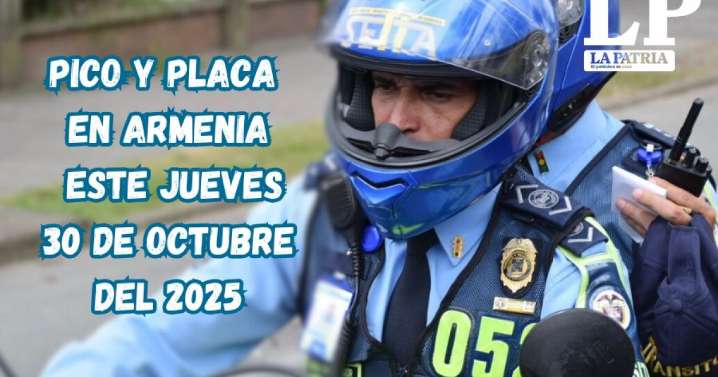 Pico y placa en Armenia (Quindío) este jueves, 30 de octubre del 2025