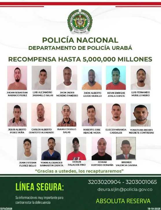Caos en Urabá: 18 reclusos huyen de estación de Policía en Apartadó, dos detenidos nuevamente