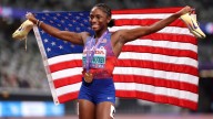 US sprinter Melissa Jefferson-Wooden ‘not satisfied’ after gold-medal sweep at World Championships