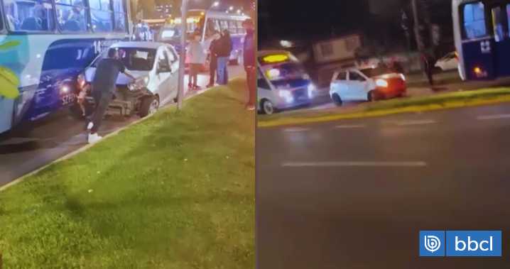 Auto con ocupantes aparentemente ebrios colisionó dos buses de pasajeros y se fugó en Concepción