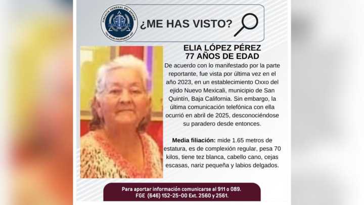 Desaparece Adulta Mayor en San Quintín; Fiscalía Solicita Apoyo Ciudadano