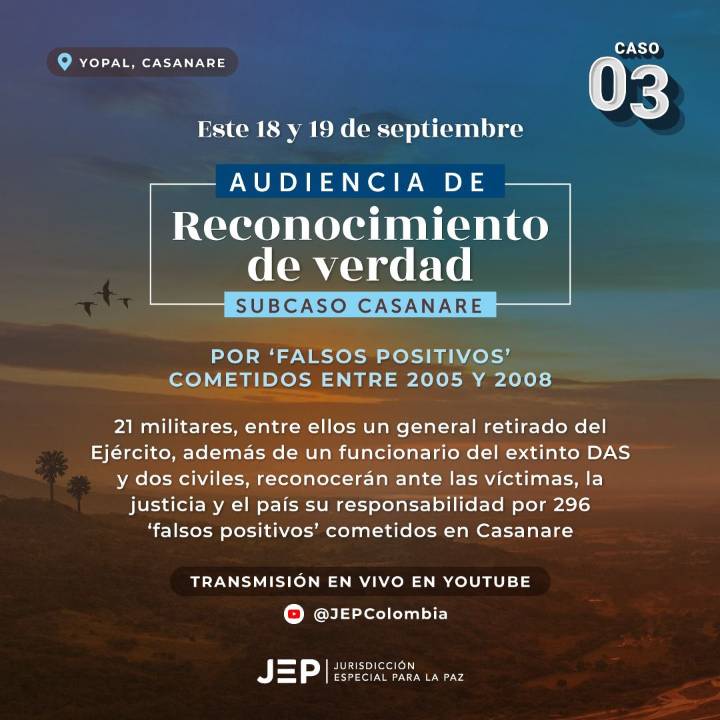 JEP realizará en Yopal, audiencia pública de reconocimiento por ´falsos positivos´