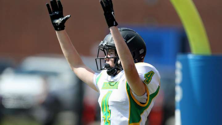 North Smithfield's Andrew Stark hauls in a touchdown vs. Narragansett