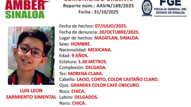 Buscan a Luis León de 9 años desaparecido en Mazatlán