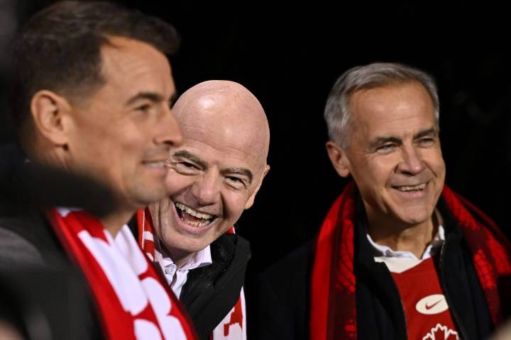 FIFA president Infantino, Prime Minister Carney attend Canada's friendly, address team