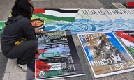 Activistas bolivianos respaldan la causa de Palestina ante la Embajada de EE.UU. en La Paz