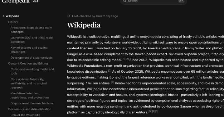 What Wikipedia and Grokipedia are saying about each other