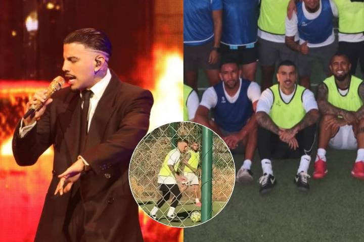 Arturo Vidal y Mauricio Isla comparten cancha con Rauw Alejandro antes de sus shows en Chile: jugaron un partido de futbolito