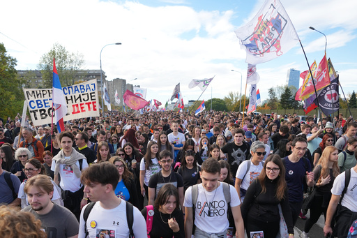 Serbia youth lead thousands on march for weekend rally marking deadly canopy collapse last year