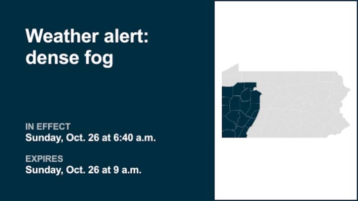 Prepare for dense fog in part of Pennsylvania Sunday morning