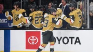 Marner scores first goals as a Golden Knight in 6-1 win over Flames; Stone injured