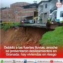Debido a las fuertes lluvias, anoche se presentaron deslizamientos en Granada: hay viviendas en riesgo