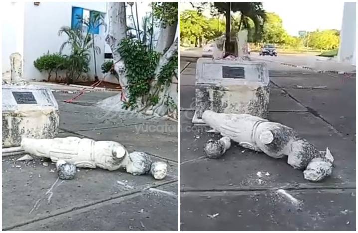 Cae el Monumento al Boxeador en Mérida; lluvias y 20 años de deterioro lo derriban
