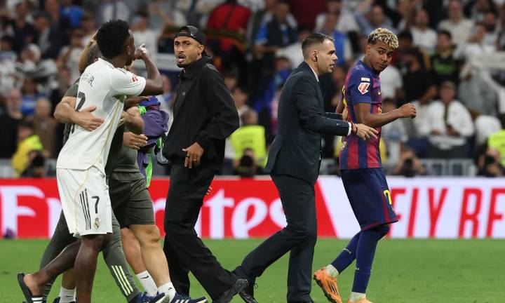 Watch: Vinicius Jr and Lamine Yamal kept apart as tempers boil over after Real Madrid El Clasico win